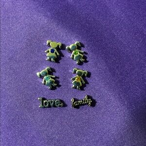 Silver Tone 'Love' & Family and little girl Charms with different color stones